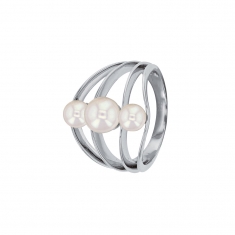 Bague en argent rhodié 925/1000 et 3 Perles d'eau douce