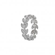 Bague en argent rhodié 925/1000 et Feuilles avec oxydes de zirconium