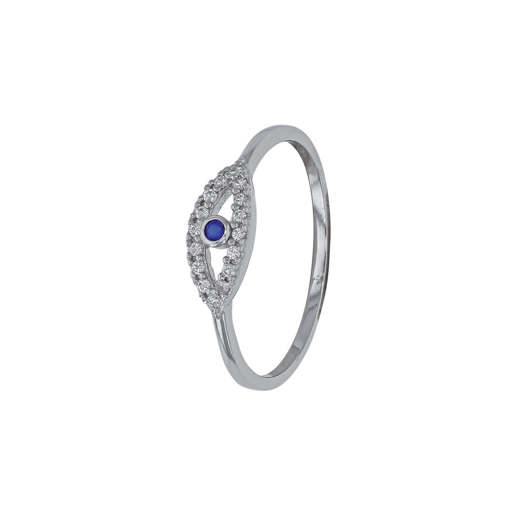 Bague en argent rhodié 925/1000 avec ovale empierré et un oxyde bleu saphir
