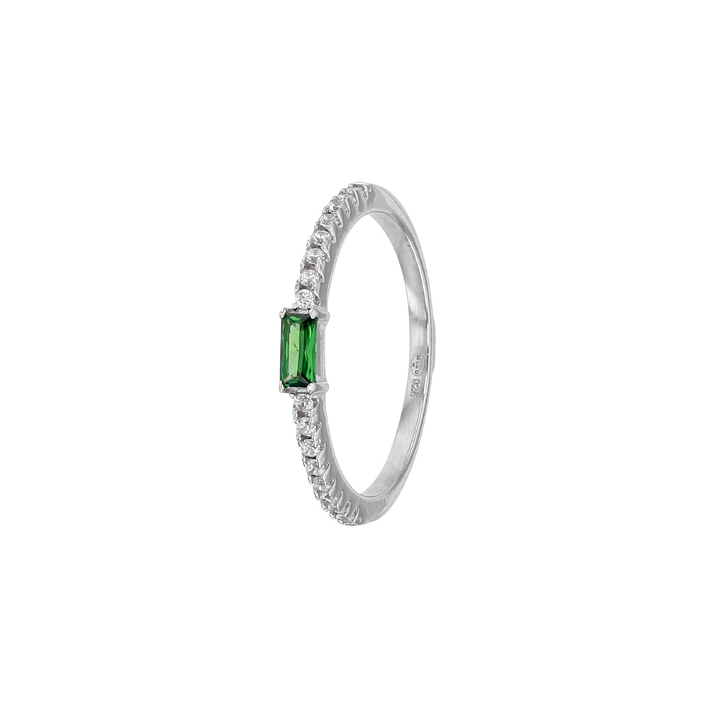 Bague en Argent 925/1000 rhodié avec oxyde de zirconium teinté vert et oxydes de zirconium