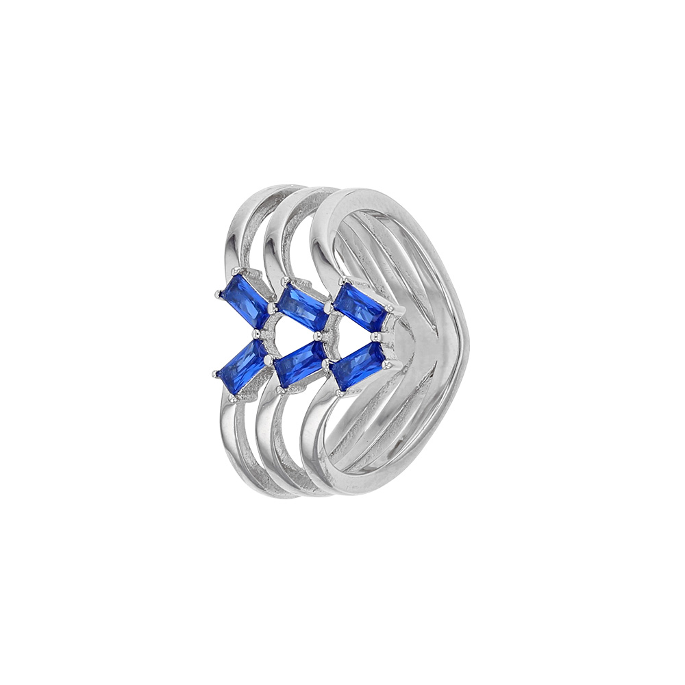 Bague en Argent 925/1000 rhodié avec oxydes de zirconium teintés de bleus