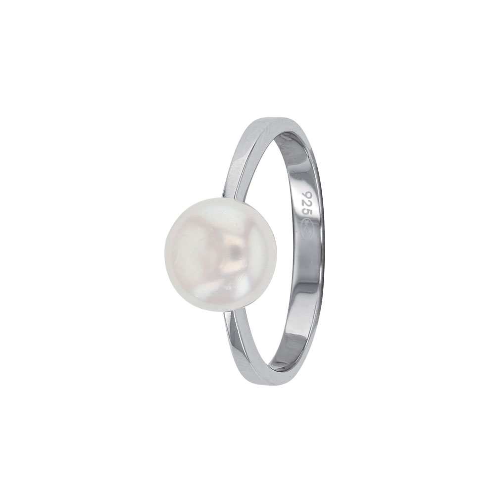 Bague en argent 925/1000 rhodié avec perle d'eau douce blanche