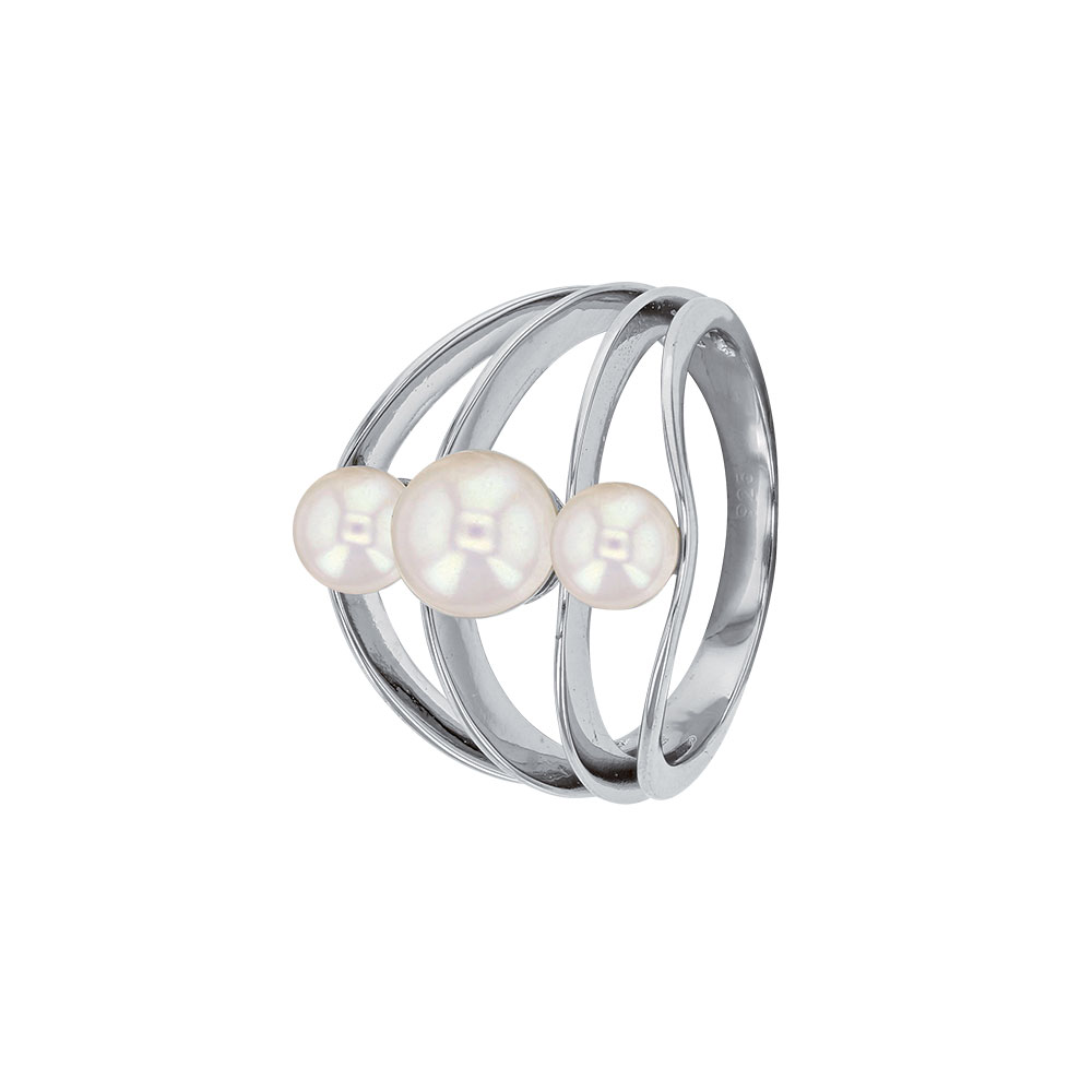 Bague en argent rhodié 925/1000 et 3 Perles d'eau douce