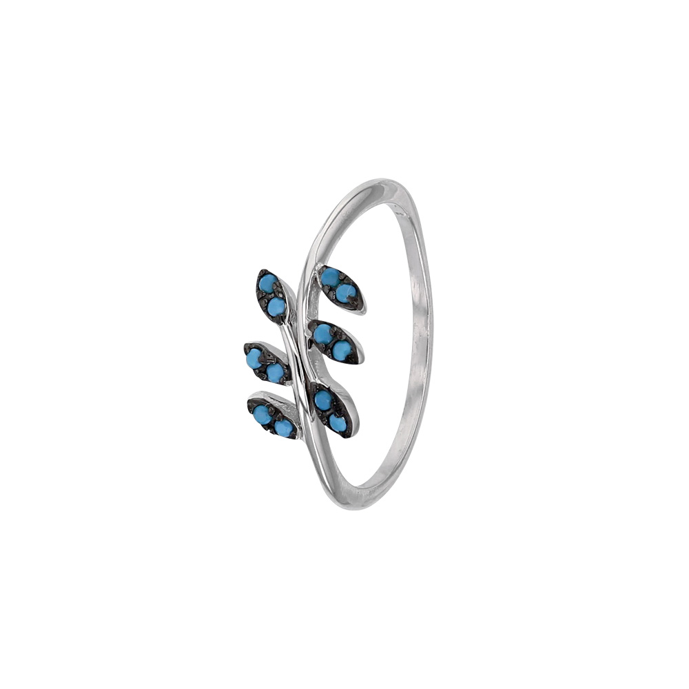 Bague en argent 925/1000 rhodié ornée de petite feuilles en pierres synthétiques de couleurs