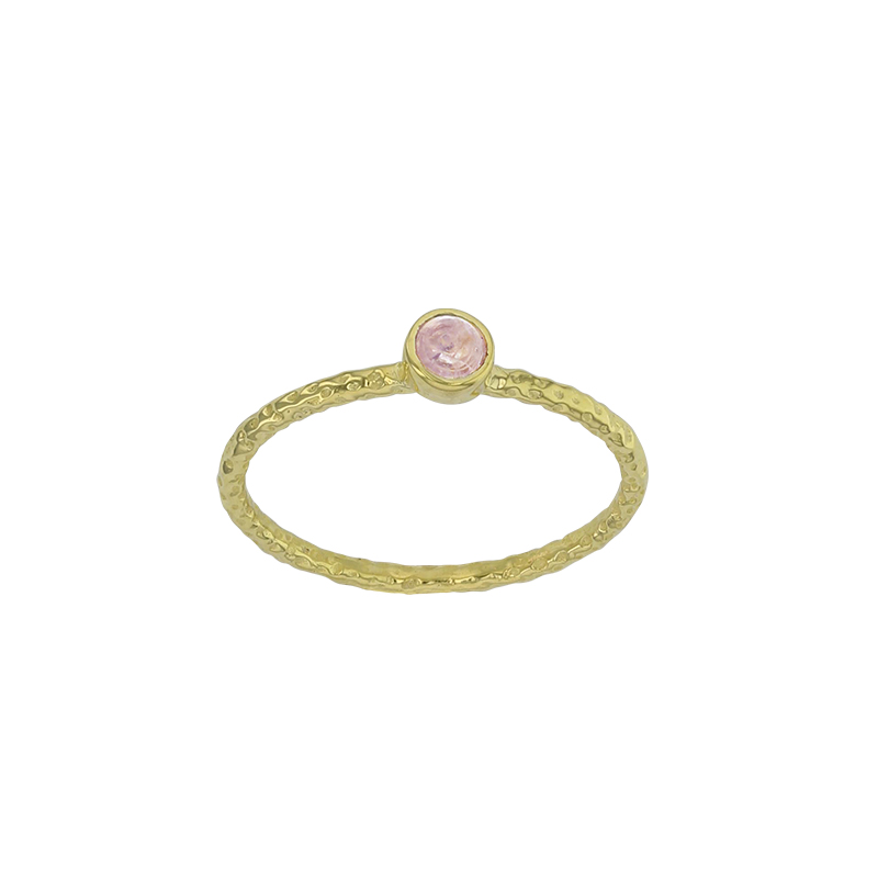 Bague en plaqué or avec pierre ronde en Quartz rose, serti clos