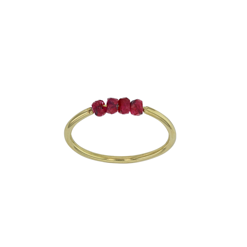 Bague en plaqué or avec 4 pierres rondes en Rubis