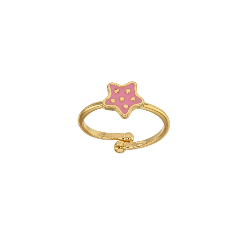 Bague enfant réglable étoile rose à pois émaillée, plaqué or