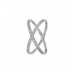 Bague entrecroisée microserti en argent 925/1000 rhodié et oxyde de zirconium