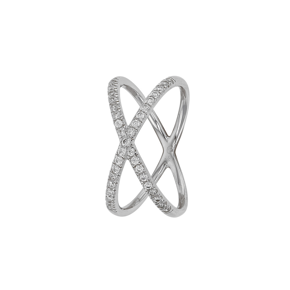 Bague entrecroisée microserti en argent 925/1000 rhodié et oxyde de zirconium