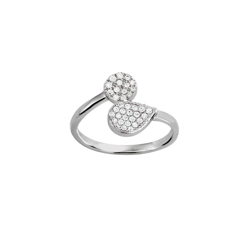 Bague ETINCELLES avec rond et goutte en Argent rhodié 925/1000 et Oxydes de zirconium