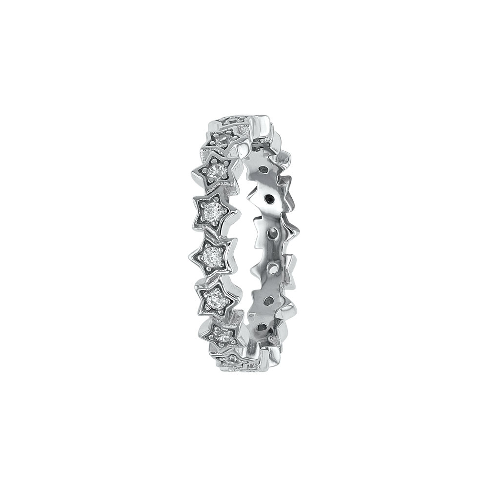 Bague étoiles en Argent rhodié 925/1000 et oxydes de zirconium