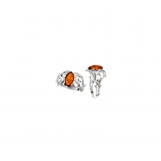Bague feuilles argent 925/1000 rhodié et pierre ovale en ambre