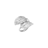 Bague 2 feuilles croisées ajourées en argent 925/1000 platiné