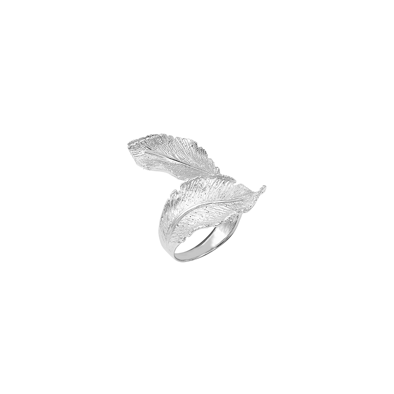 Bague 2 feuilles croisées en argent 925/1000 platiné