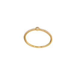 Bague fine 1 diamant rond serti clos 0,025ct, 24 diamants 0,10ct sertis griffes, Or 750/1000