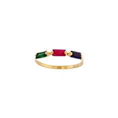 Bague fine 3 oxydes de couleurs, taille baguette, Or 750/1000