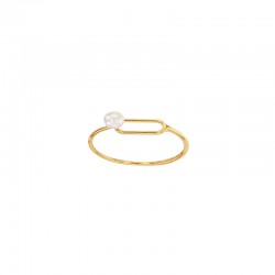 Bague fine, forme ovale ornée d'une perle de cuture d'eau douce, Plaqué or