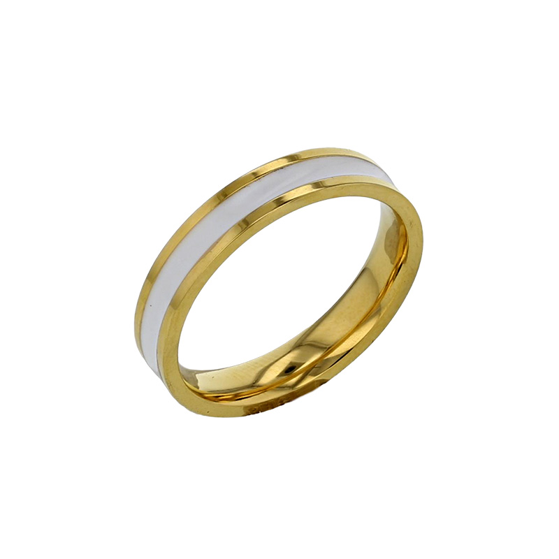 Bague fine ornée d'émail blanc en acier doré