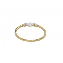 Bague fine ornée d’un oxyde taille marquise et d’oxydes ronds blancs, Or 375/1000
