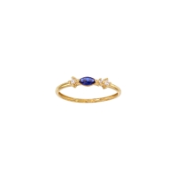 Bague fine oxyde bleu saphir taille marquise et oxydes ronds blancs, Or 750/1000