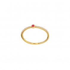 Bague fine Rubis rond serti clos 1,80mm, 24 diamants 0,10ct sertis griffes, Or 750/1000