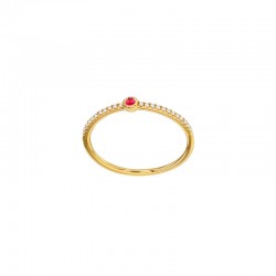 Bague fine Saphir de Ceylan rond serti clos 1,80mm, 24 diamants 0,10ct sertis griffes, Or 750/1000