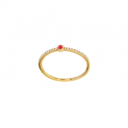 Bague fine Saphir de Ceylan rond serti clos 1,80mm, 24 diamants 0,10ct sertis griffes, Or 750/1000