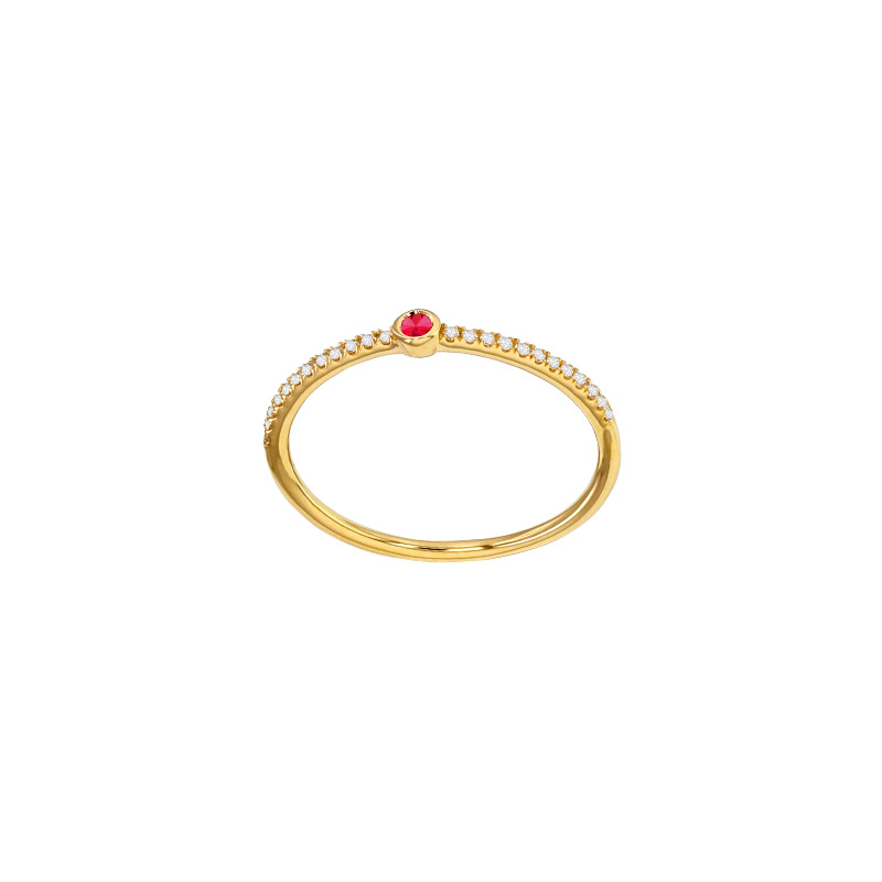Bague fine Saphir de Ceylan rond serti clos 1,80mm, 24 diamants 0,10ct sertis griffes, Or 750/1000