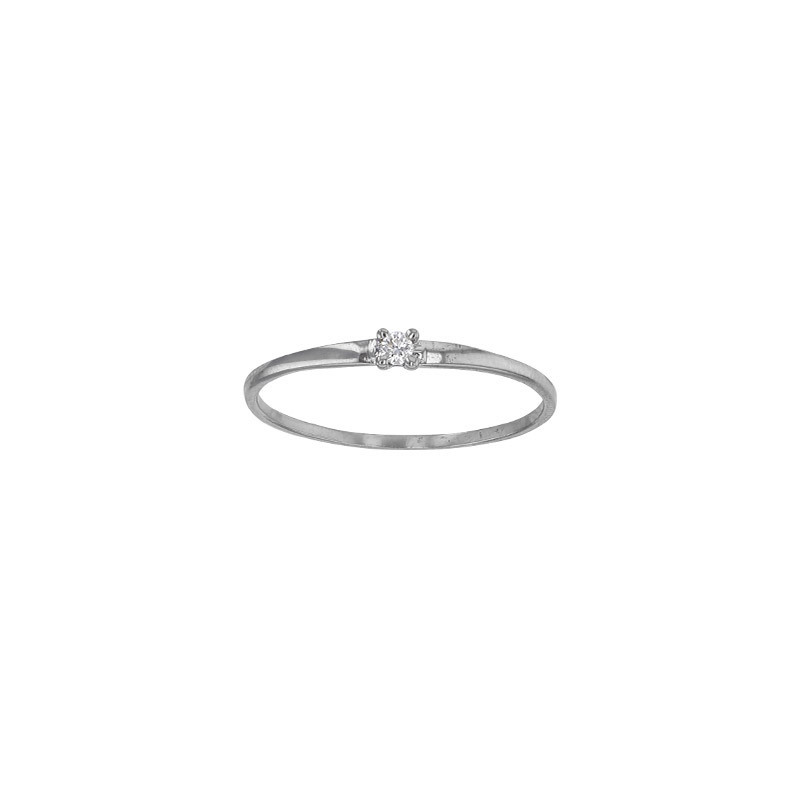 Bague fine solitaire diamant GVS 0,03ct serti 4 griffes, Or blanc 750/1000