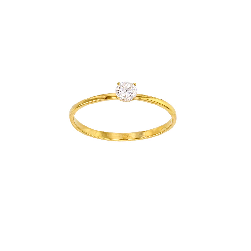 Bague fine solitaire Or 375/1000 oxyde de zirconium 3,75mm serti 4 griffes