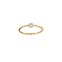 Bague fine solitaire serti clos, oxyde 3mm, plaqué or