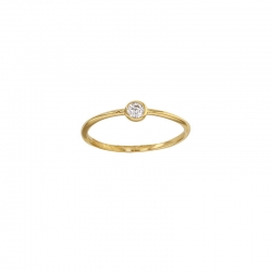 Bague fine solitaire serti clos, oxyde 3mm, plaqué or