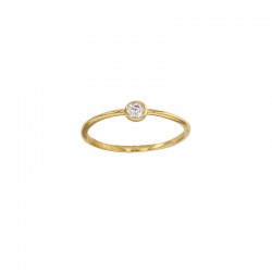 Bague fine solitaire serti clos, oxyde 3mm, plaqué or