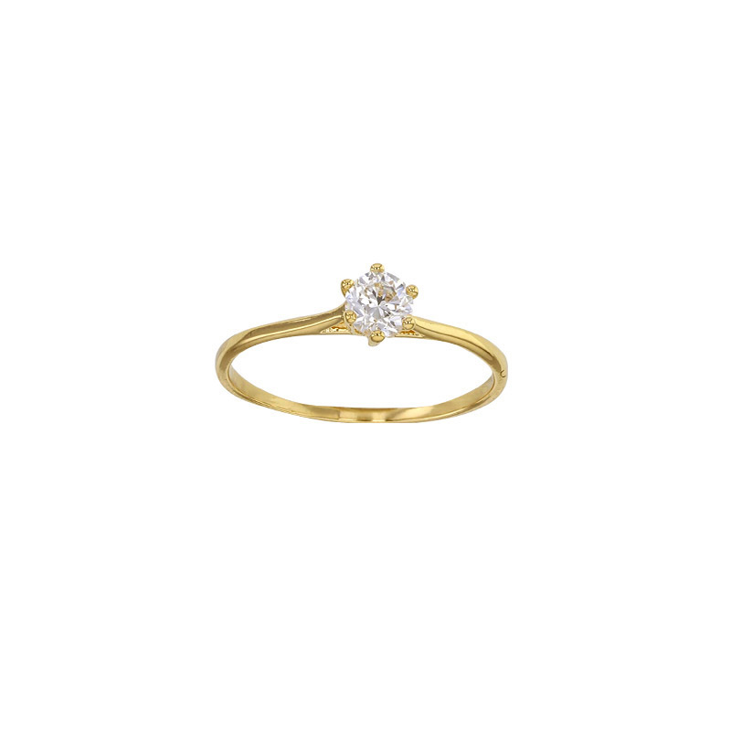 Bague fine solitaire serti 6 griffes en Plaqué or orné d'oxyde de zirconium 4mm