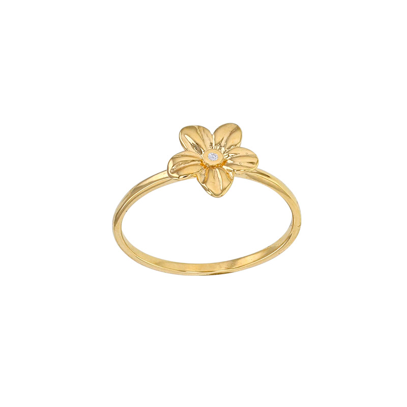 Bague fleur avec oxyde au centre, plaqué or