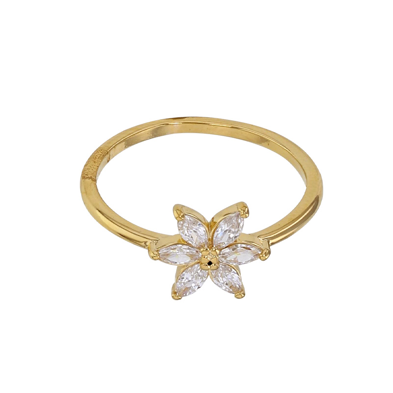 Bague fleur avec pétales sertis d'oxydes, plaqué or