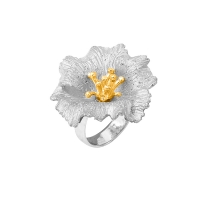 Bague fleur de pavot, argent 925/1000 platiné et doré