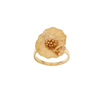 Bague fleur de pavot, aspect strié, Plaqué or