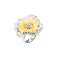 Bague fleur de pavot bicolore, argent 925/1000 platiné et doré