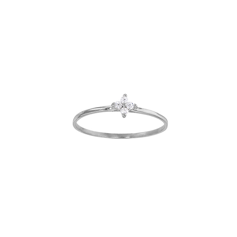 Bague fleur 4 diamants 0,07ct GVS, Or blanc 750/1000