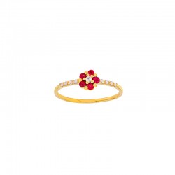Bague fleur ornée de 5 Saphirs et 9 diamants 0,07ct GVS, Or blanc 750/1000