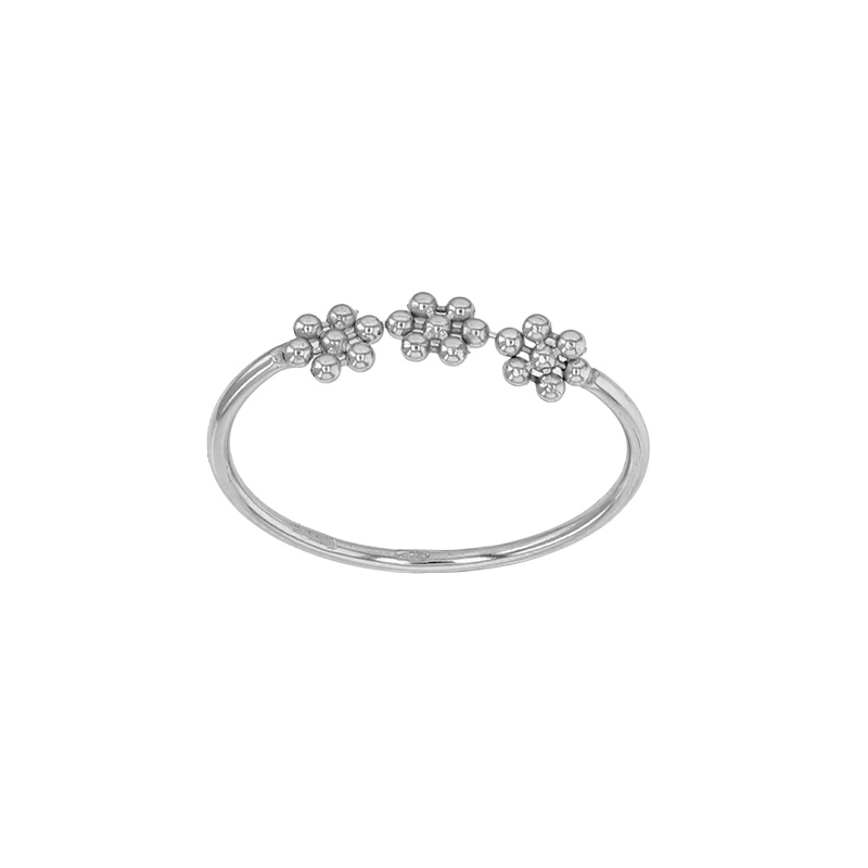 Bague 3 fleurs en boules, argent 925/1000 rhodié
