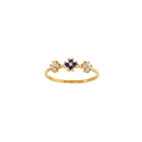 Bague 3 fleurs 4 Saphirs 1,5mm et 8 diamants 0,10ct GVS, Or 750/1000