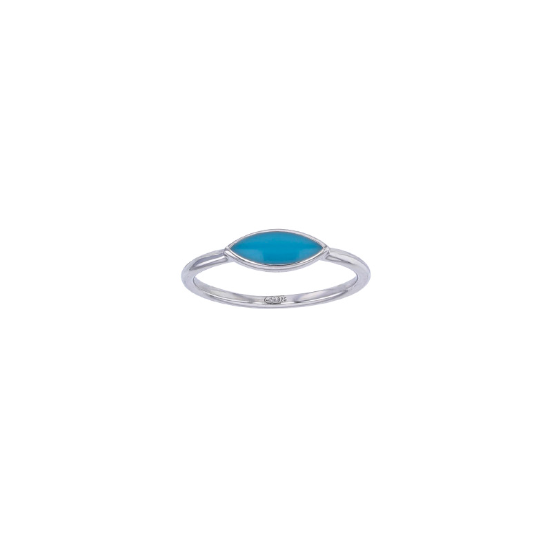 Bague forme amande résine turquoise, argent 925/1000 rhodié