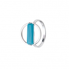Bague forme cercle en argent 925/1000 rhodié avec pierre synthétique turquoise