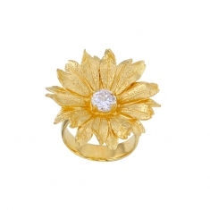 Bague forme fleur de marguerite avec un oxyde en argent 925/1000 doré