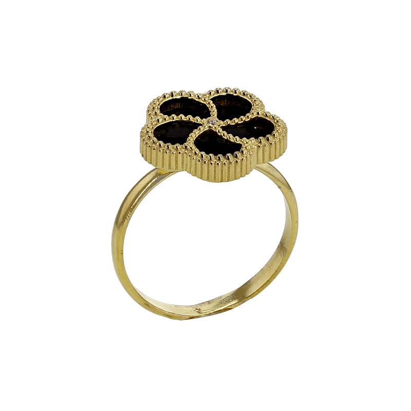 Bague forme fleur orné de nacre et cristal en argent 925/1000 doré