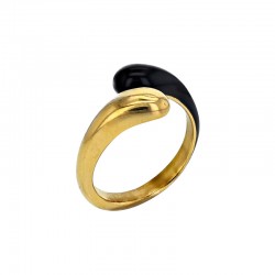 Bague forme goutte en émail blanc et acier doré