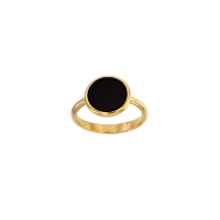 Bague forme ronde en Agate noire 12mm, Plaqué or