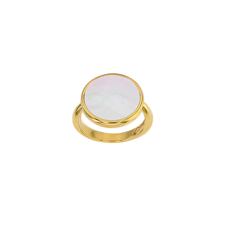 Bague forme ronde en Agate noire 14mm, Plaqué or